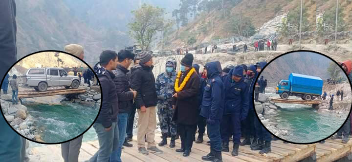 साँफे मार्तडी सडक खण्ड अन्तर्गत जडाङ्गमा नदिमा गाडि गुड्ने काँठेपुल निर्माण