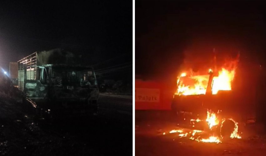 अत्तरियाको पहाड रोडमा रोकिएका २ ट्रकमा आगलागी, घटनाबारे अनुसन्धान गर्दै प्रहरी