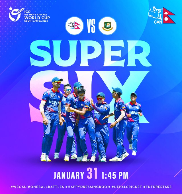 यू-१९ क्रिकेट विश्वकपको सुपर सिक्समा आज नेपालको सामना बंगलादेशसँग