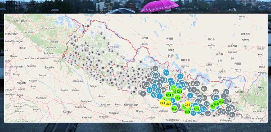 काठमाडौं उपत्यकातर्फ भित्रिन थाल्यो भारी वर्षा गराउने प्रणाली, वीरगञ्जमा १४४ मिलिमिटर पानी